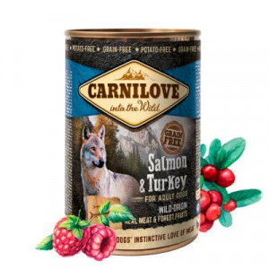 CARNILOVE WILD MEAT SALMON & TURKEY konservi suņiem Lasis, tītars 400g